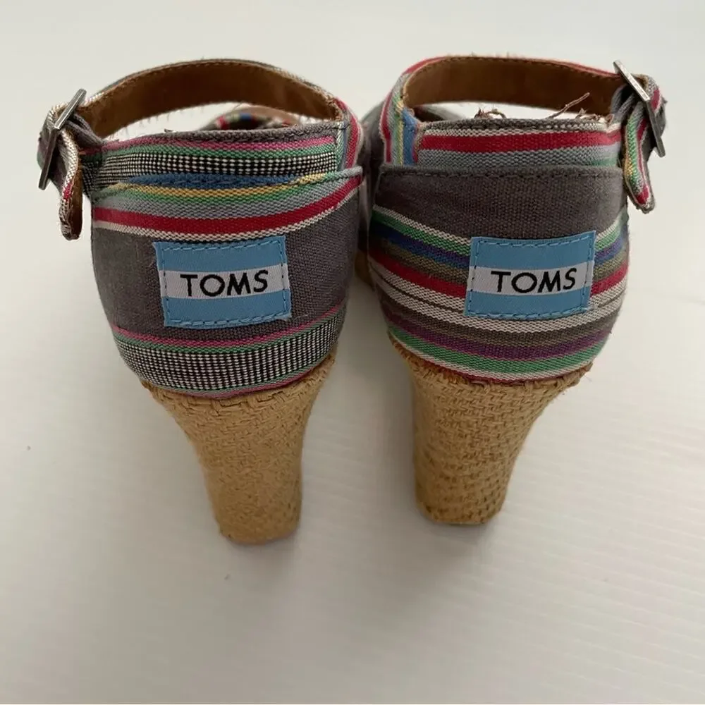 Toms Sienna striped strappy wedge sandals size 9.5 W